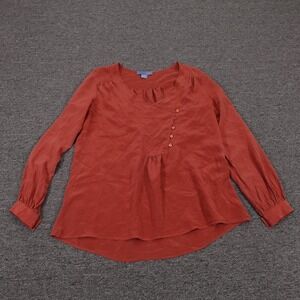 Lil‎ Blouse Womens 0 Orange 100% Silk Tunic Long Sleeve V Neck Pullover Top
